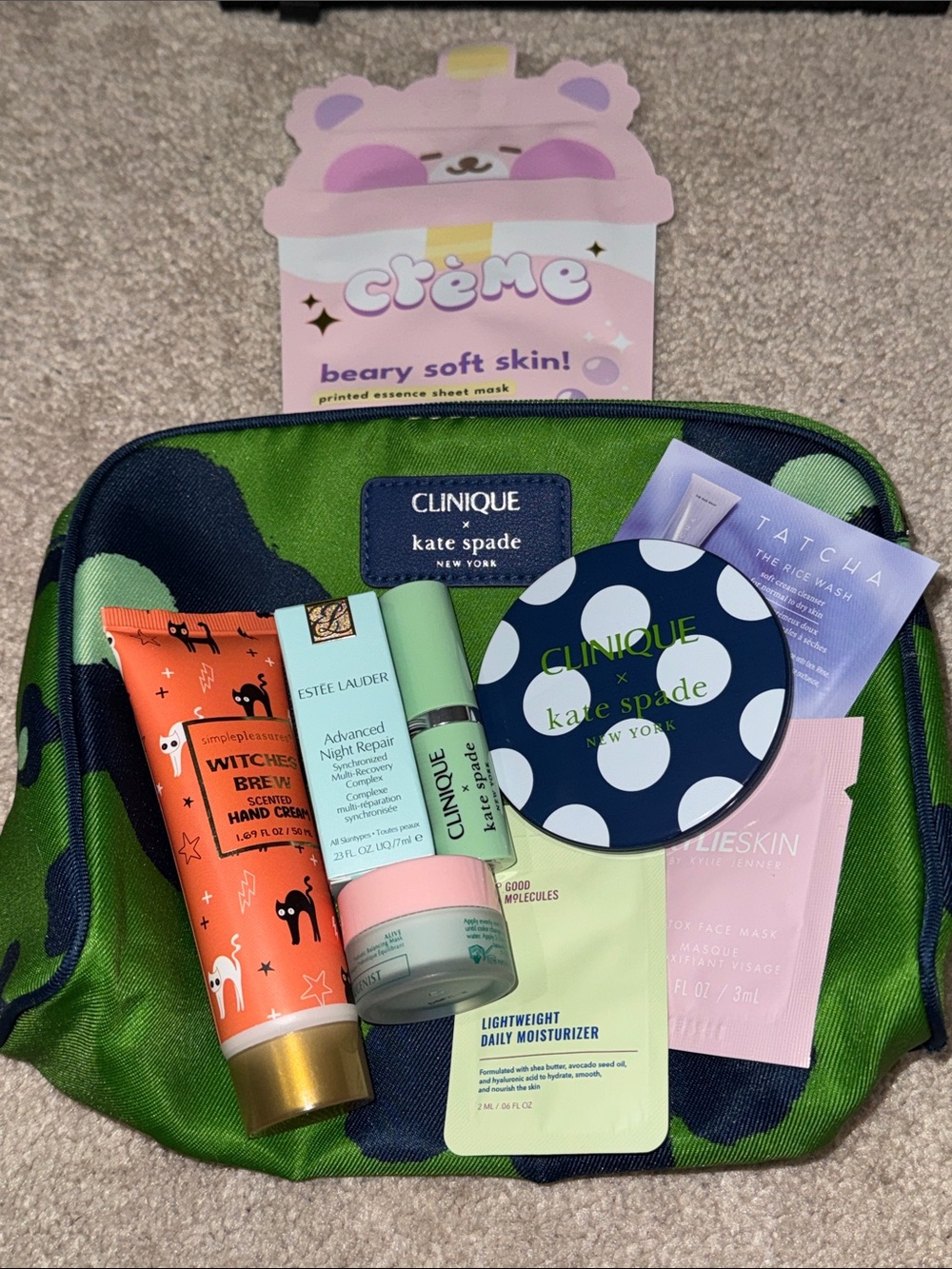 kate spade Green & Navy Polka Dot Clinique Travel Skincare Pouch Set